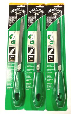 Nicholson 7'' Slim Taper File Black Diamond File With Handle 3 Pack 21755N