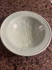Vintage Celadon Crackle Glaze Marked Pottery Bowl