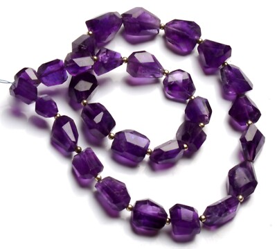 Natural Amethyst Gemstone 8 to 14 mm Size Faceted Nugget Shape Beads 14'' Strand