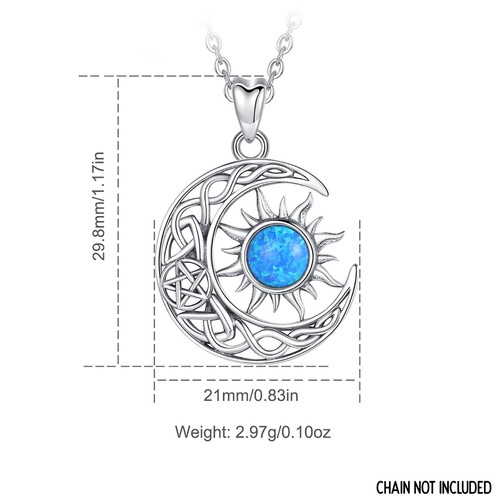 Celtic Moon & Opal Sun 925 Sterling Silver Pendant Chain Not Included Spiritual - Picture 4 of 5