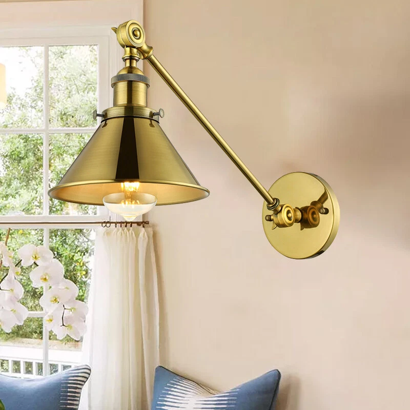 Modern Swing Arm Wall Sconce Lamp Industrial Brush Brass Studio Wall Light