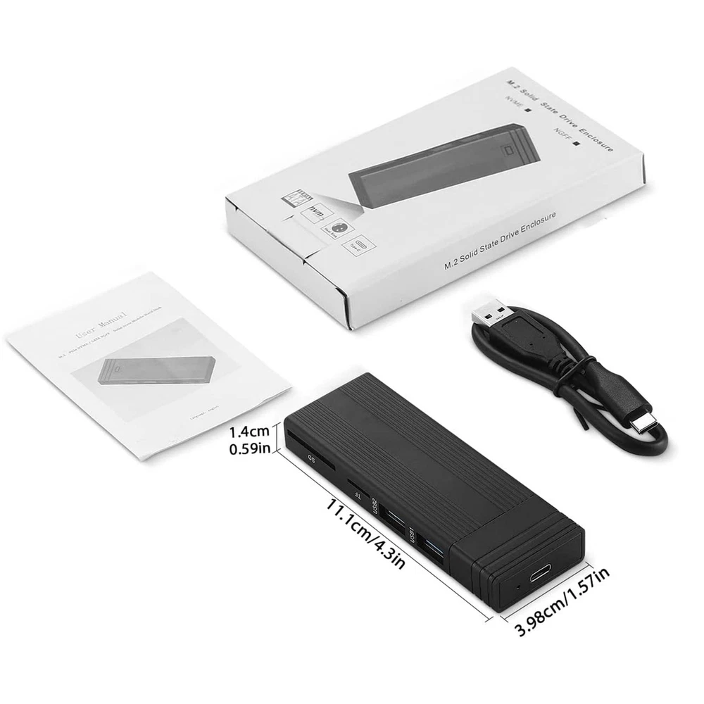 Usb Hub 5 In 1 With Caddy Enclosure Ssd M.2 Sata Nvme Pcie 2280 Micro Sd Reader