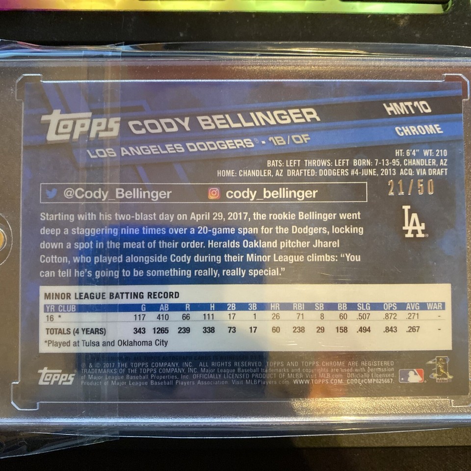 Cody Bellinger 2017 Topps Chrome Update Gold Refractor Auto 21/50 HMT10 Rookie eBay