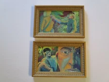 2 VINTAGE POP ART ILLUSTRATION PORTRAIT COMIC ART CAPTURED POW ? MYSTERY ART