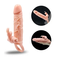 Add 1.5" Vibrating Thick Cock Penis Extension Sleeve Extender Sheath Enhancer
