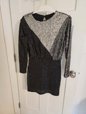 NWT EXPRESS Womens Sequin Colorblock Long Sleeve Party Cocktail Dress Size S