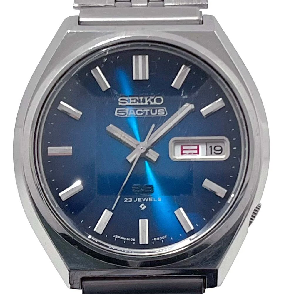 SEIKO 6106 8690 5Actus 23JEWELS Men s used watch Auto Day date blue dial silver