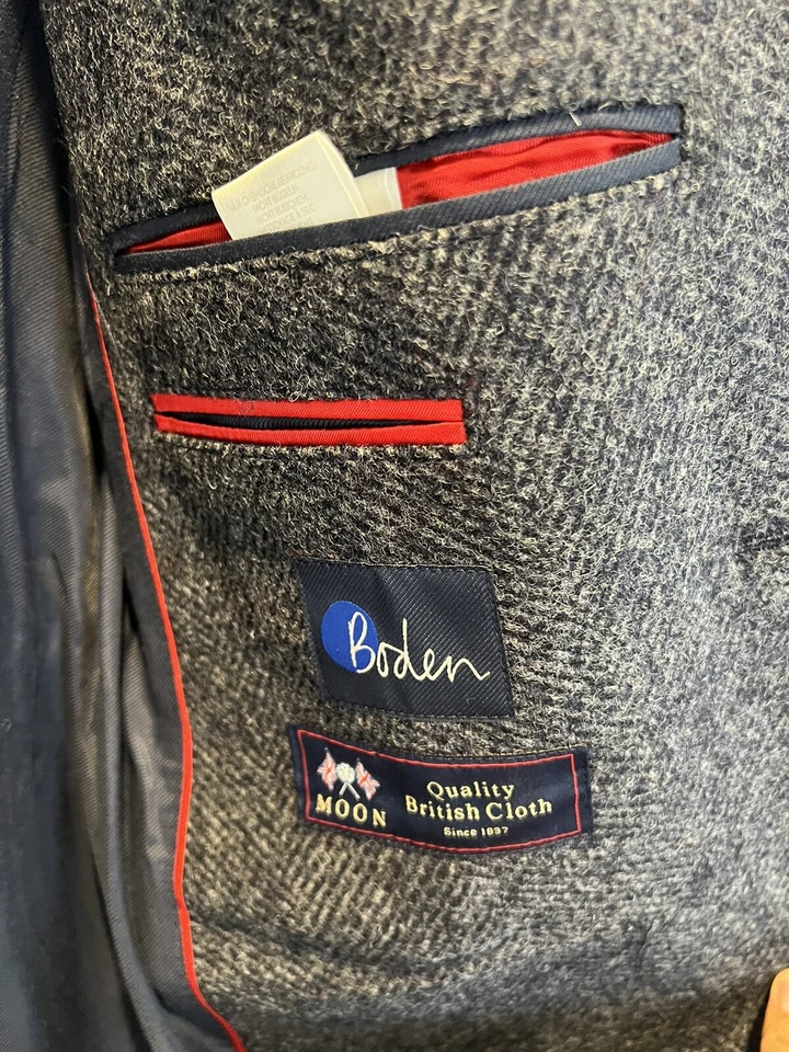 Men Boden Overcoat Blueish Herringbone Size 38R NWOT - Image 3 of 4
