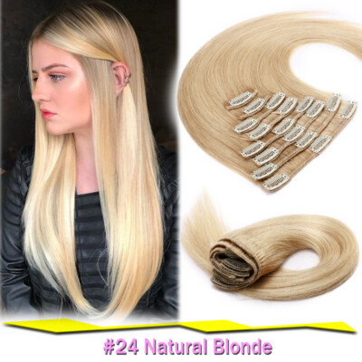 CLEARANCE 100% Human Hair Extensions Clip In Real Remy Hair Extensions Full Head