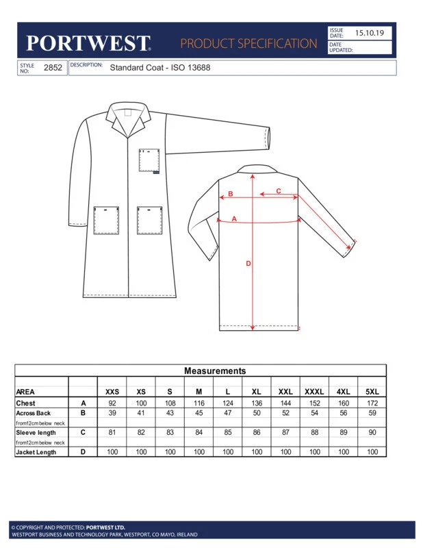 Abrigo Estándar Portwest 2852 - Clásico Multi Bolsillo Ropa de Trabajo Chaqueta de Polialgodón Foto 2 de 4