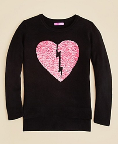 Aqua Girls' Sequin Broken Heart Sweater - Sizes L. - Picture 2 of 2