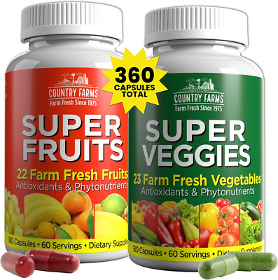 Fruits and Vegetables Supplement, 180 Fruit and 180 Veggie Capsules, Greens a...