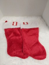 Lot X2 Holiday Time 16" Red Plush Christmas Stocking W/White Plush Cuff BNWT 