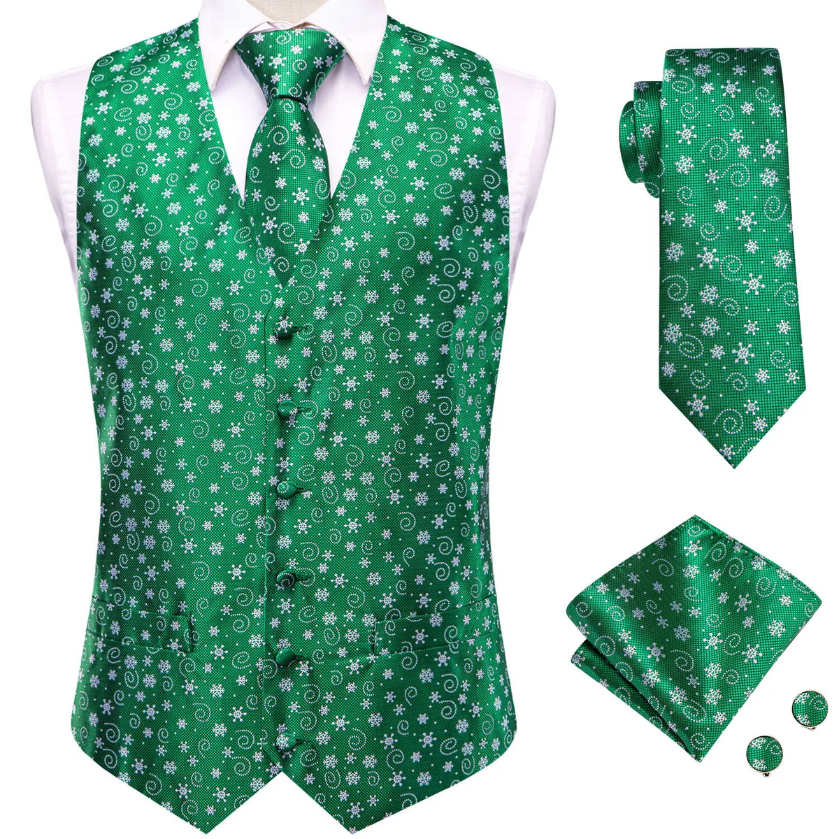 Christmas Waistcoat Mens Snowflake Pre tied Bowtie Set Xmas Party