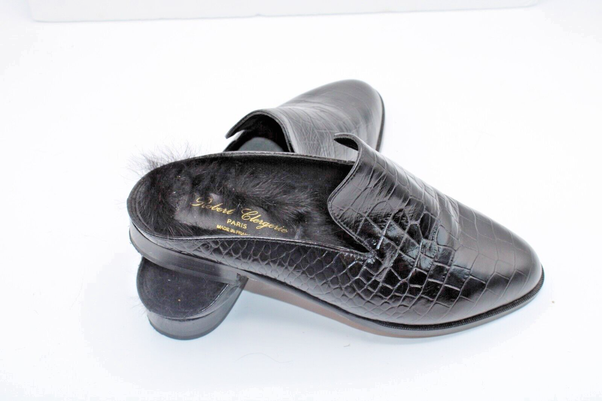 Robert Clergerie Alice Croc Embossed Leather Fur Lined Size 36/6