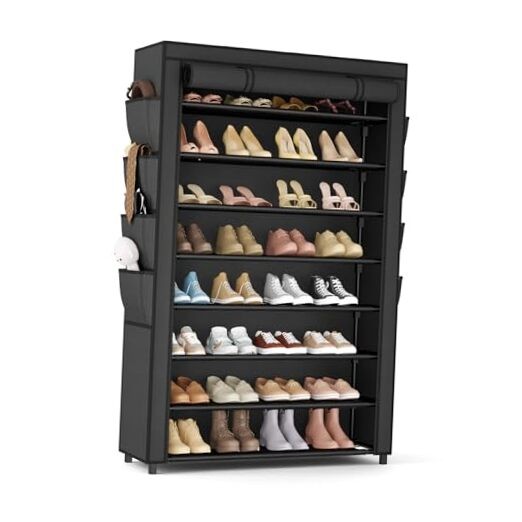 8-Tier Tall Shoe Rack with Cover Holds 36-45 Pairs Storage Organizer-image