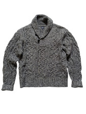 L.L. Bean Sweater M Grey Marled Shawl Collar Pullover Shetland Wool