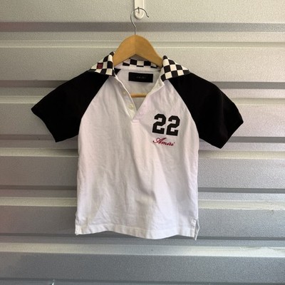 AMIRI Kids Black & White MA Checkered '22' Polo Unisex Kids Size 8