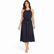 Tommy Hilfiger Halter Midi Dress Womens 14 Navy Drawstring Waist