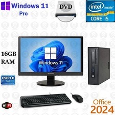 Window 11 HP i5 3.2 ghz 1TB SSD 16GB RAM 22" LCD WiFi Desktop Computer Office24