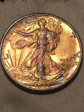 1943 W Walking Liberty mezzo dollaro tono arcobaleno FDC 