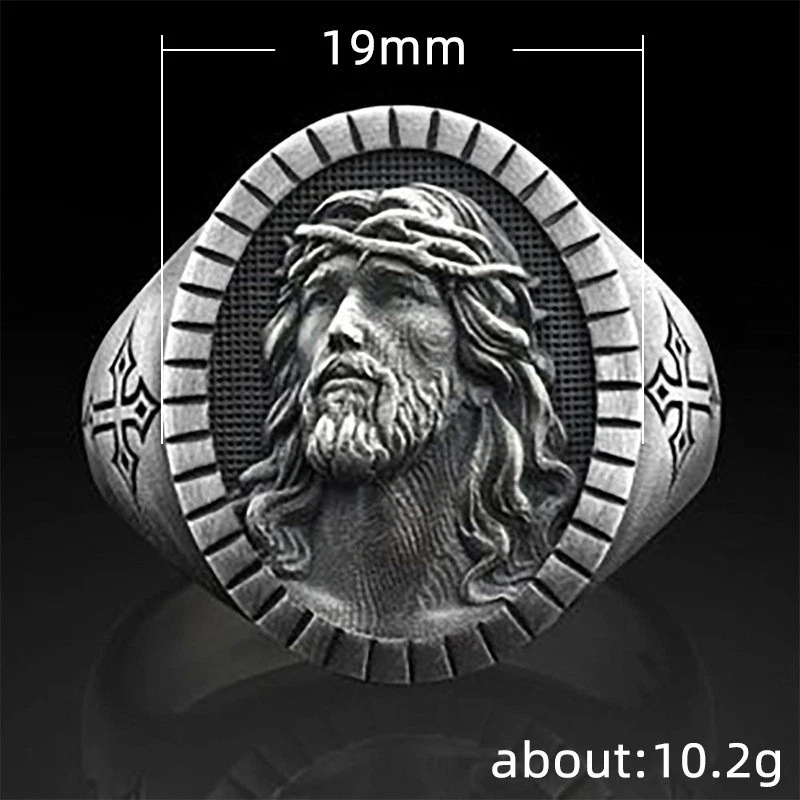 Anillo de acero inoxidable para hombre Jesucristo religioso cristiano cruz joyería Foto 4 de 4
