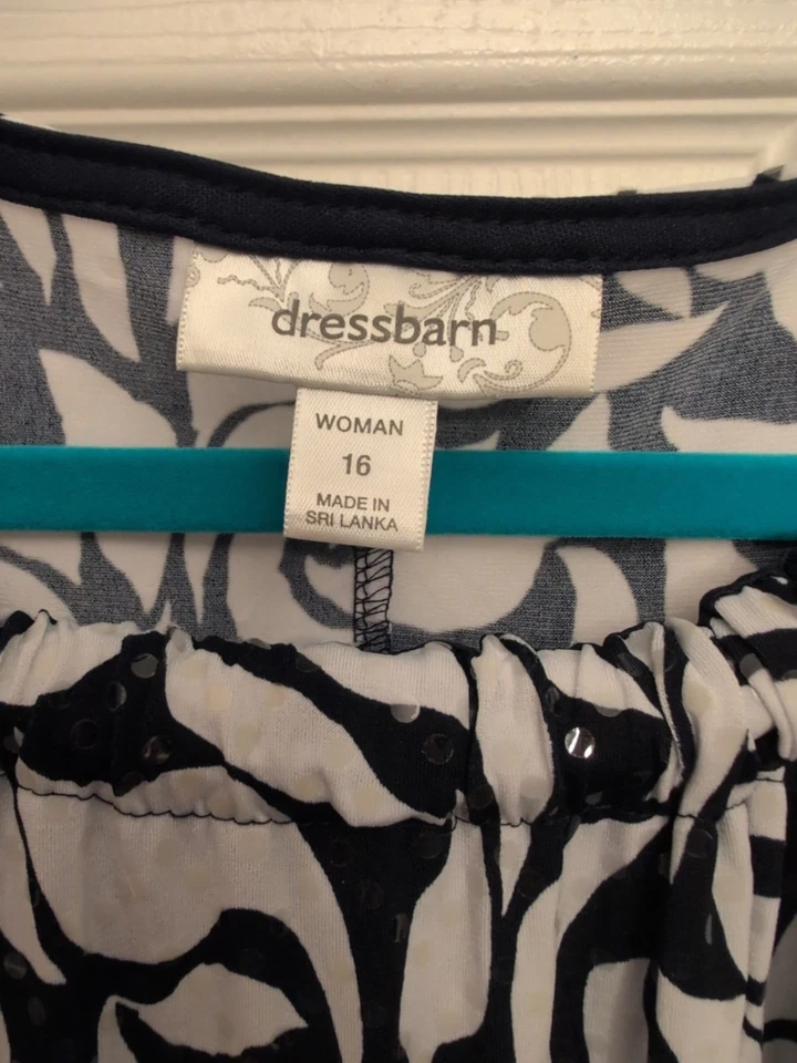 Dressbarn коллекции черный и белый цветочный оборки блестки платье без рукавов Sz 16 - Изображение 2 из 4