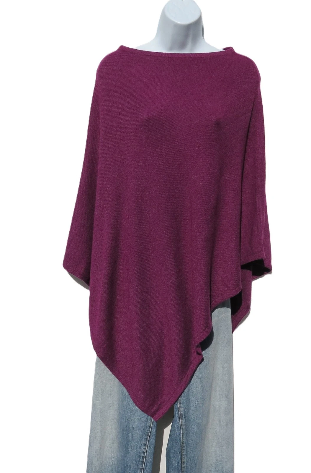 Poncho | 'Boat Neck' | Cashmere Silk Wool Blend | Knit | Nepal | Eggplant