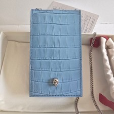 Alexander McQueen Skull Croc-Embossed Leather Phone-Case-On-Chain Blue