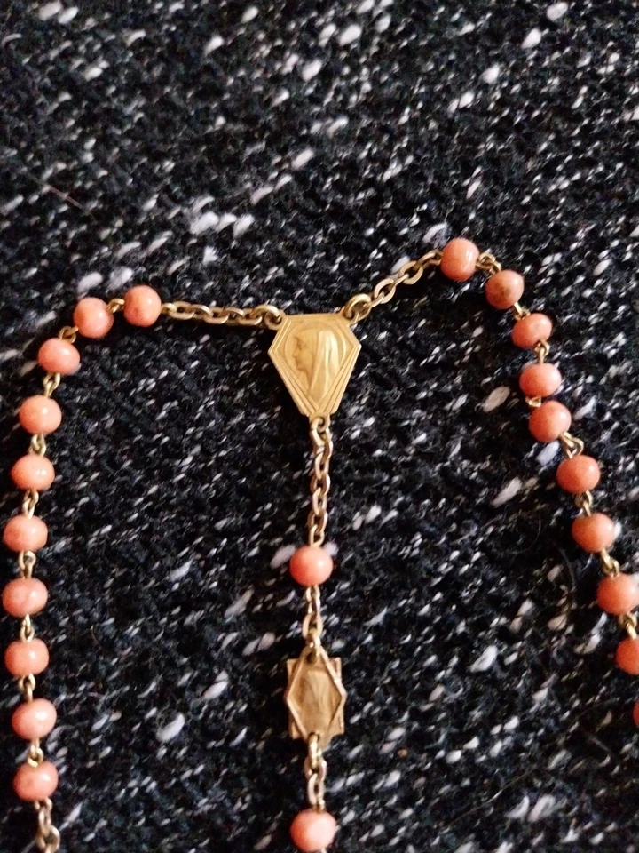 CHAPELET ANCIEN CORAIL NATUREL ANTIQUE CORAL ROSARY - Photo 4/4