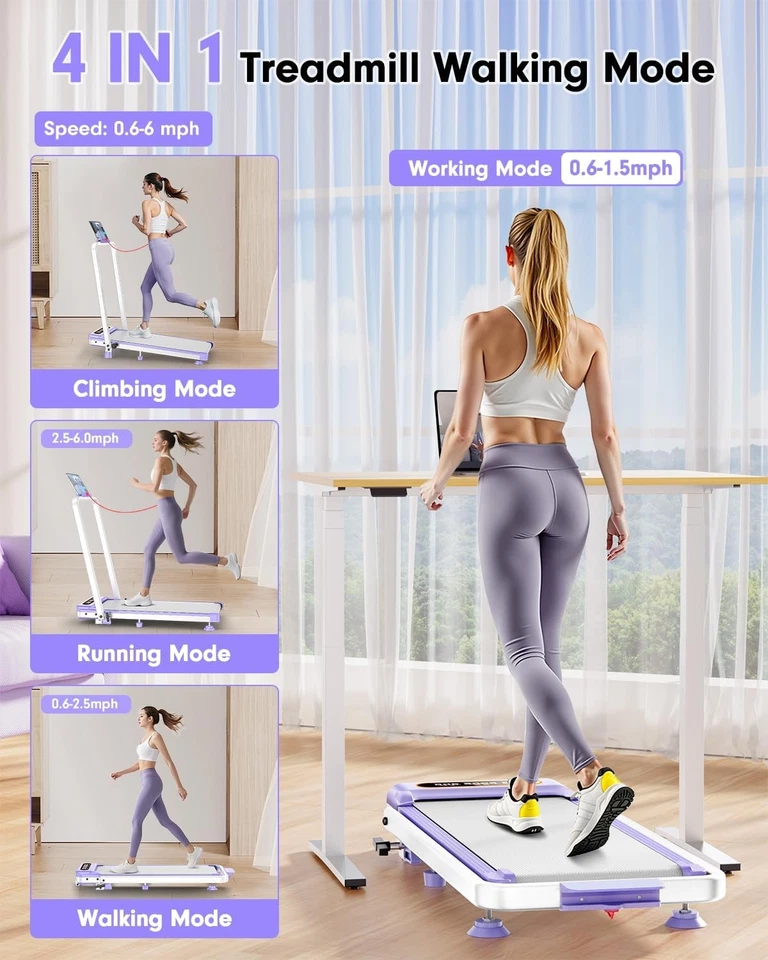 Almohadilla para caminar de cinta de correr portátil de 3,5 HP 8 % inclinación y manillar remoto para el hogar 6 mph Foto 2 de 4