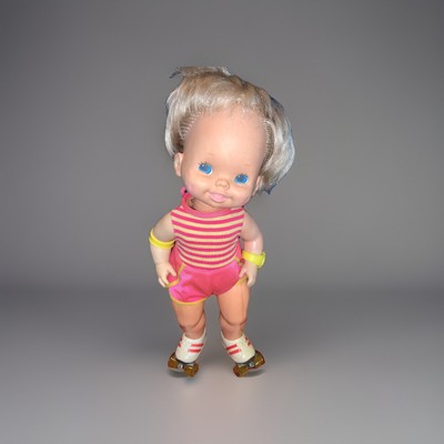 1980s Mattel Bebe Patine 16  Baby Doll w/ Roller Skates Vintage Collectible