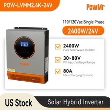 2400W 24V Solar Inverter Hybrid 110V/120V Off Grid 80A Charge Controller PV 80V