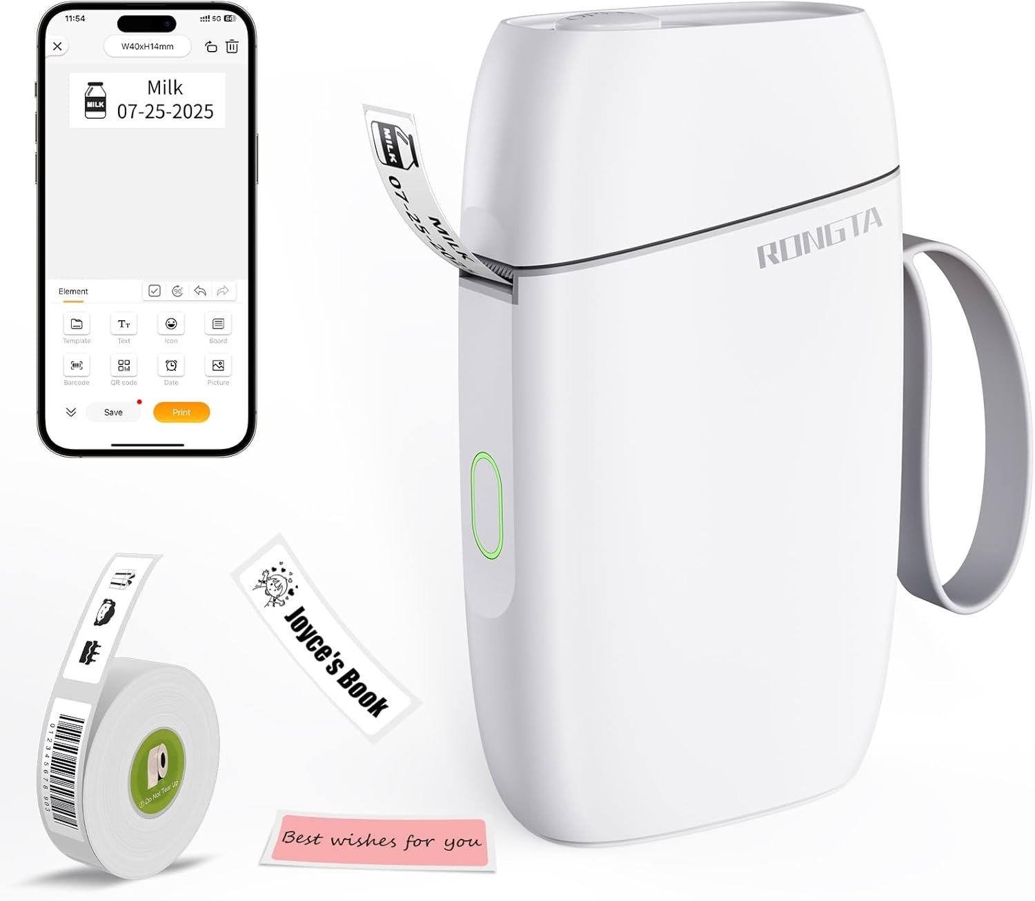Bluetooth Label Maker Machine W/ Tape Portable Mini Label Printer Wireless
