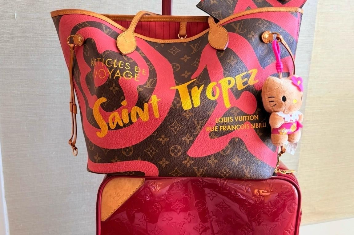 Louis Vuitton Saint Tropez Neverfull MM Bag Cabas Tote Pink