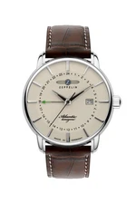 Zeppelin 84425 Men's Atlantic Quartz Analogue Watch with Dual Time, Silver/Brown