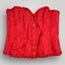 Red Damask Shapewear Corset Ruffled Lace Up Back Romantic Holiday Victorian Goth