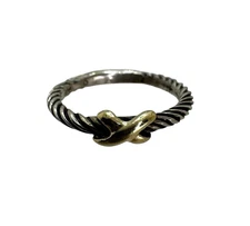 David Yurman Sterling Silver 14K Gold Cable X Stacker Ring Size 7