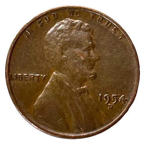 1954-D Wheat Penny US One Cent Small Coin Brown Lincoln L-On-Rim Error VG