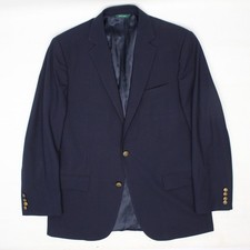 B x Brooks Brothers Blazer Mens 42R Solid Navy Blue Wool Blend Brass Buttons