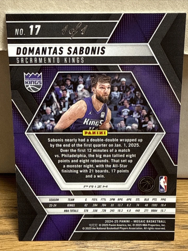 Domantas Sabonis 2024-25 International Black Mosaic 1/1 - Image 4 of 4