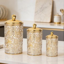 3x Storage Jars with Lid Elegant Airtight for Loose Tea Coffee Beans Snacks