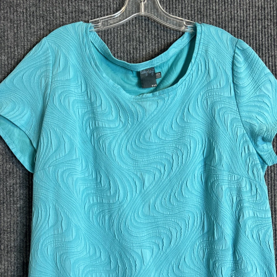 Vestido Gabby Skye Mujer Texturizado Talla 20W Azul Manga Corta Elastizado Informal Foto 2 de 4