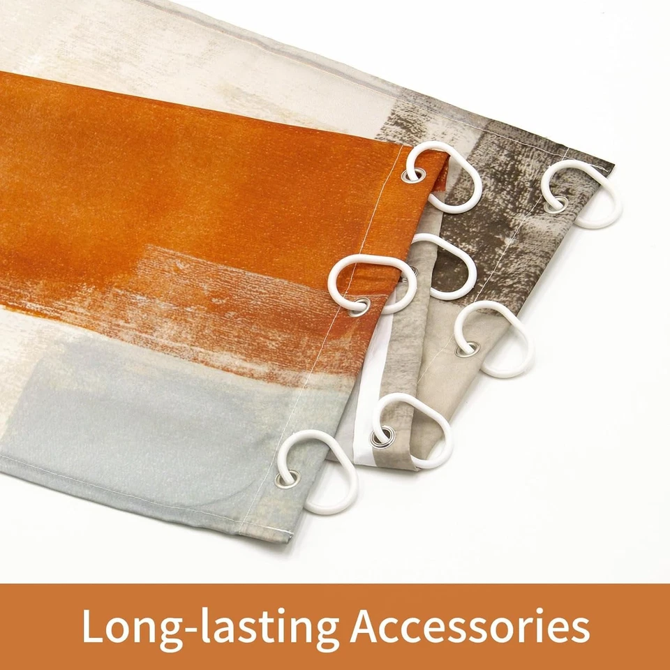 Juego de 4 Cortinas de Ducha Naranja Gradiente con Alfombrilla, Gris Abstracto Foto 3 de 4