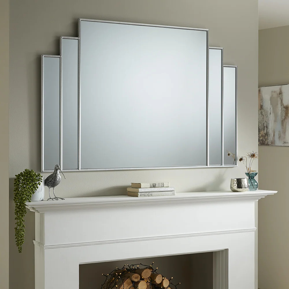 Overmantle Mirror Charleston Rectangular Shape with Silver Frame-H 80cm xL 120cm
