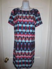 NWT J. CREW Womens MOD GRAPHIC Colorful Short Sleeve Poly DRESS Size 10 Medium M