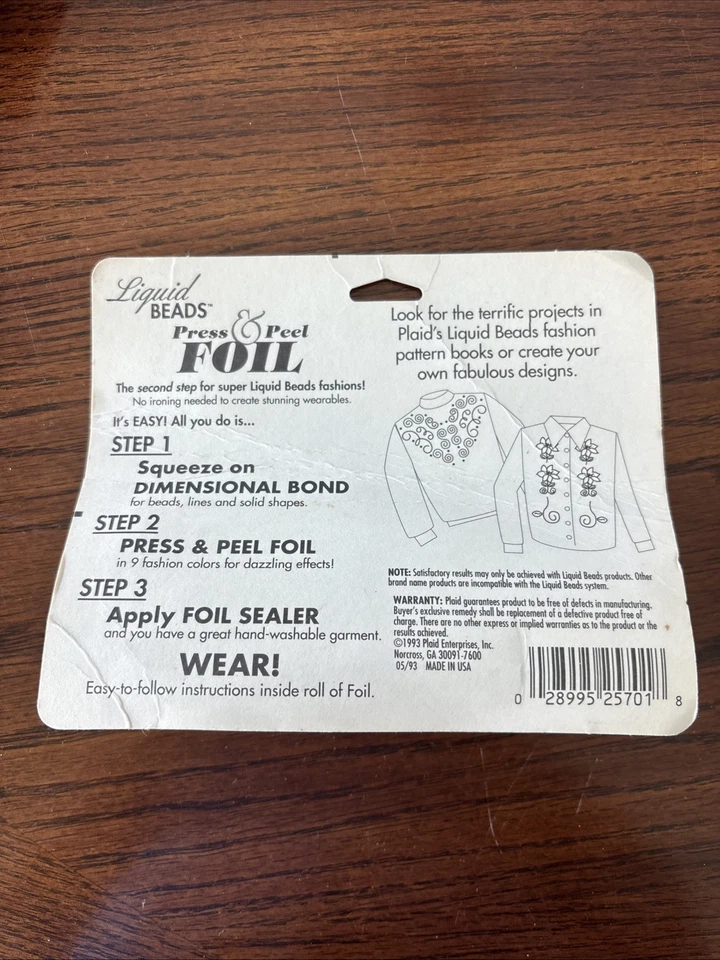 Vintage LIQUID BEADS Press & Peel Foil by Plaid Gold 1990's NOS 1993 - Image 2 of 4