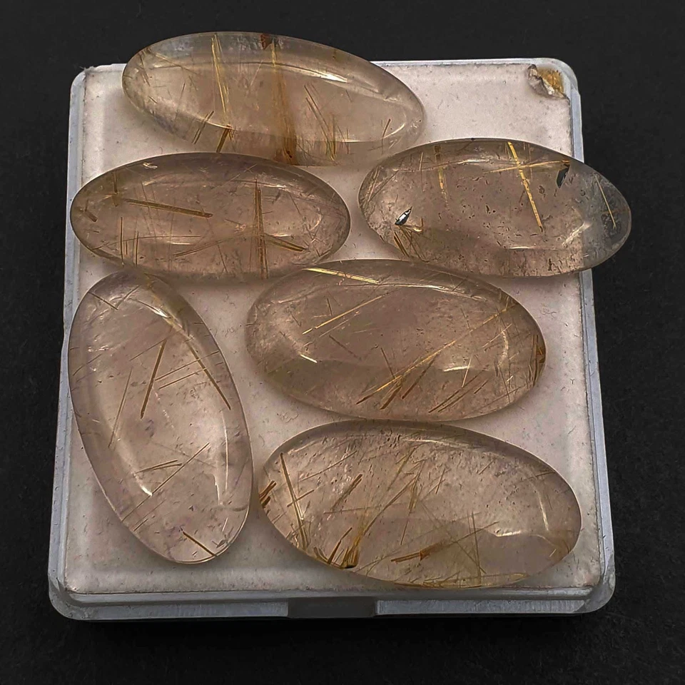 Natural Golden Rutile Quartz Oval Cabochon 16*30-18*37 MM 112 CT 5 Pcs - Image 3 of 3