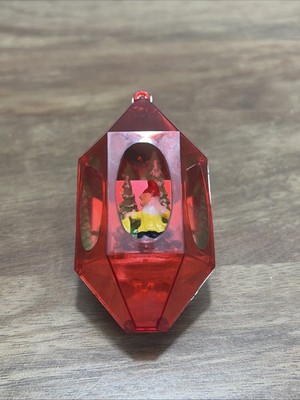 Vtg MCM Xmas Jewel Brite Plastic Diorama Ornament Dwarf Gnome Santa Helper Tree