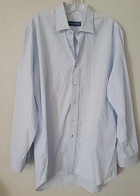 TOM JAMES Dress Shirt Men's Sz M Blue  Small Checkered  Executive Collection
